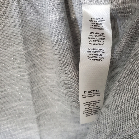 ZENERGY Chicos Gray Sparkle Rhinestone Metallic Top Blouse Womens 2 Large FLAW - Picture 6 of 15